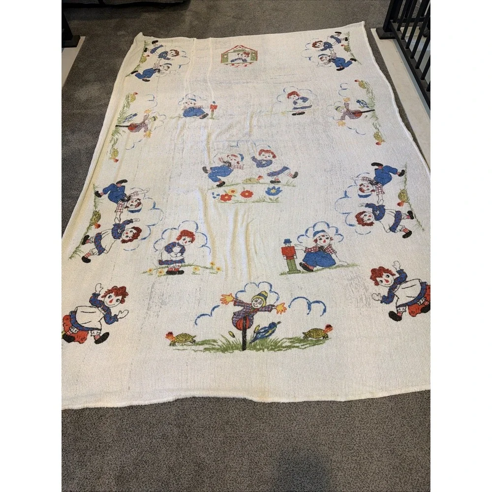 Vintage Raggedy Ann and Andy Chenille Bedspread - Twin Size